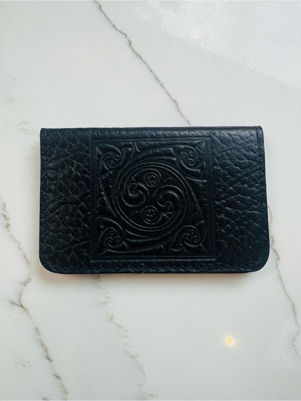 Black Embossed Leather Card & Key Holder